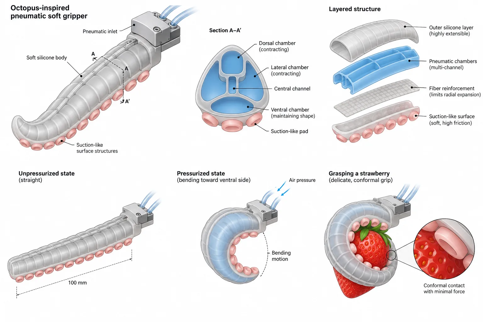 Bioinspired soft robotic gripper